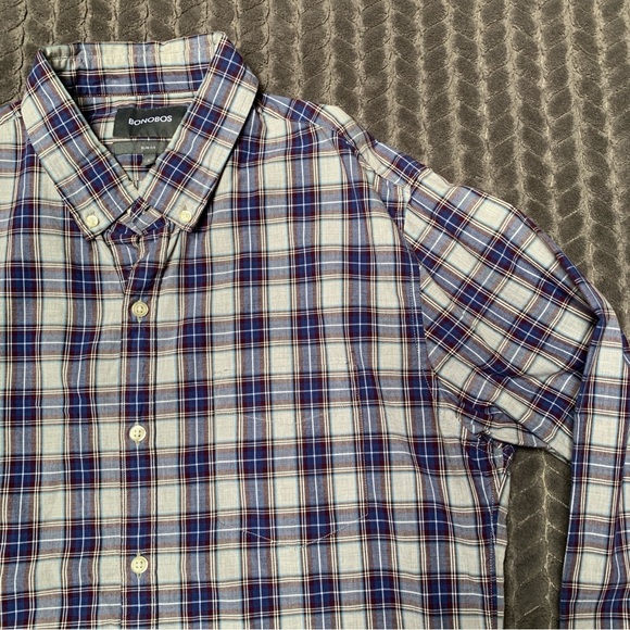 Bonobos Shirt Mens Large Blue Maroon Long Sleeve Button Down Plaid Slim Fit - Picture 3 of 10